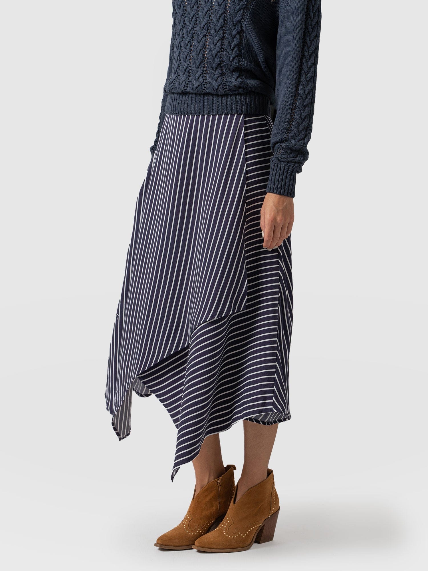 Oxford Wrap Skirt Navy Mini Stripe - Women's Skirts | Saint + Sofia® USA